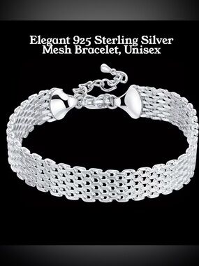 925 Sterling Silver Mesh Bracelet for Women or Men (UNISEX) 7” Length + extender